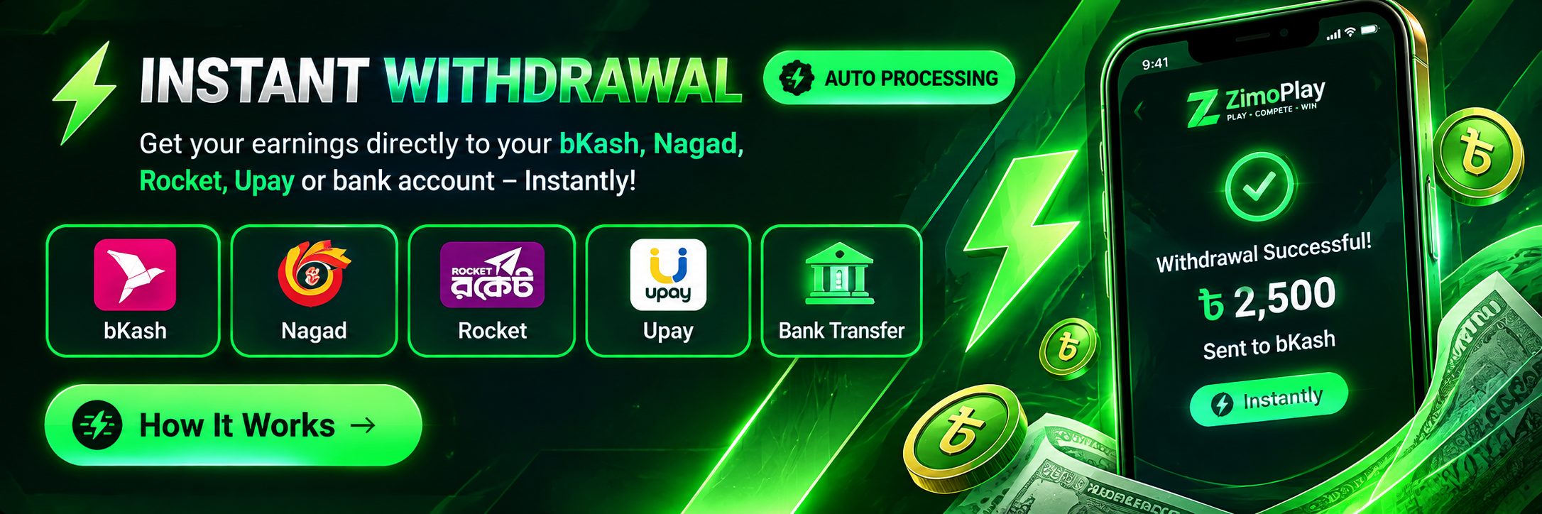 Instant Withdrawal - bKash, Nagad, Rocket, Upay, Bank Transfer